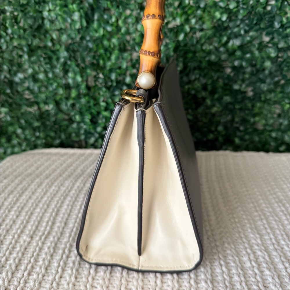 Gucci Mini Nymphaea Bamboo Top Handle Bag Gray Leather - Picture 7 of 15